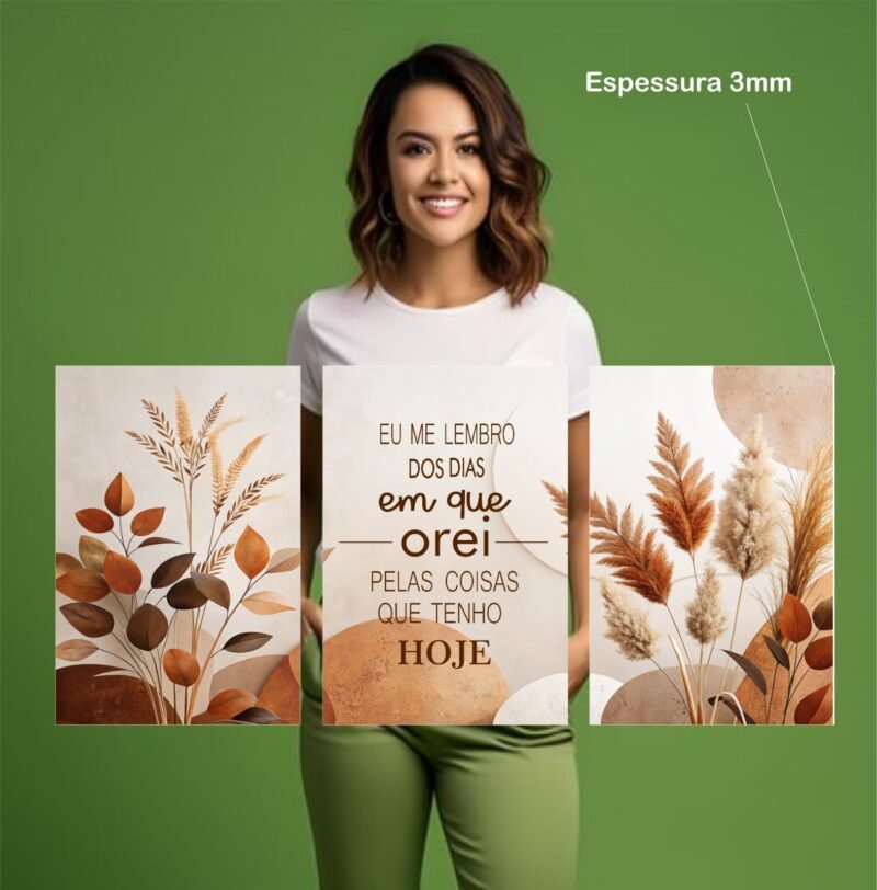 Quadro Decorativo 3 Peças com Frase Inspiradora 120x60cm Estilo Boho Natural e Tons Terrosos - Image 3