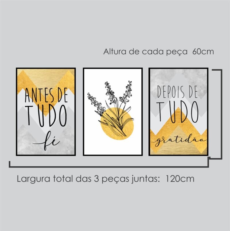 Quadros Trio de “Fé, Gratidão e Natureza” Inspiração Diária com Design Moderno - Image 3
