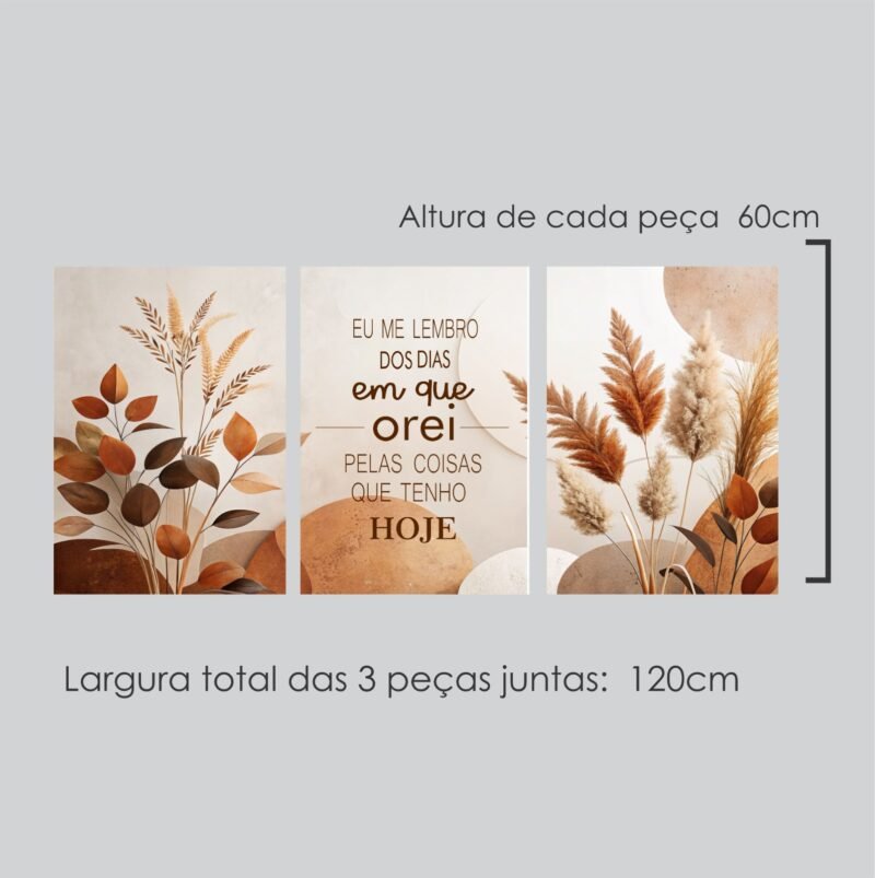 Quadro Decorativo 3 Peças com Frase Inspiradora 120x60cm Estilo Boho Natural e Tons Terrosos - Image 2